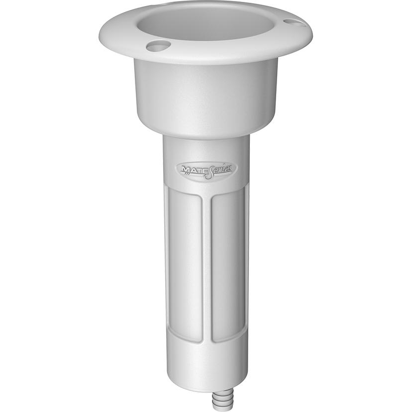 MATE SERIES P1000DW PLASTIC 0° ROD & CUP HOLDER - DRAIN - ROUND TOP - WHITE