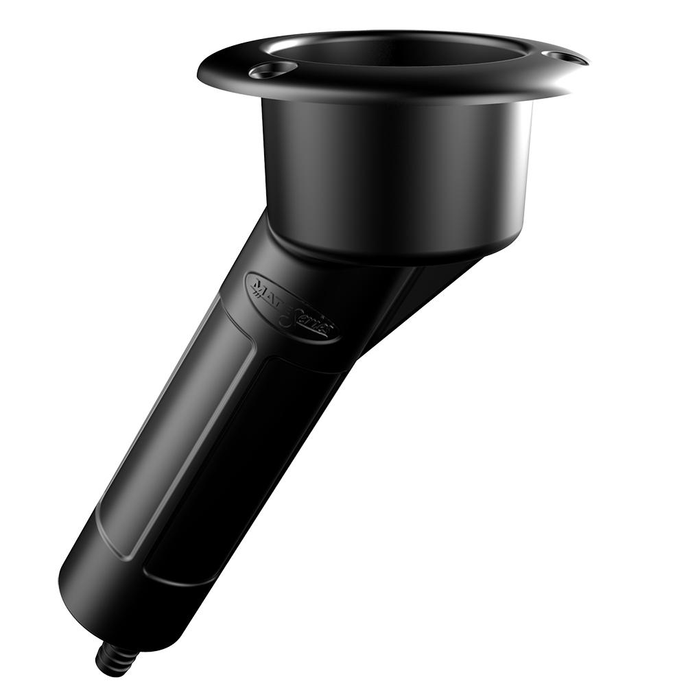 MATE SERIES P1030DB PLASTIC 30° ROD & CUP HOLDER - DRAIN - ROUND TOP - BLACK - High quality product image showing MATE SERIES P1030DB PLASTIC 30° ROD & CUP HOLDER - DRAIN - ROUND TOP - BLACK details and features