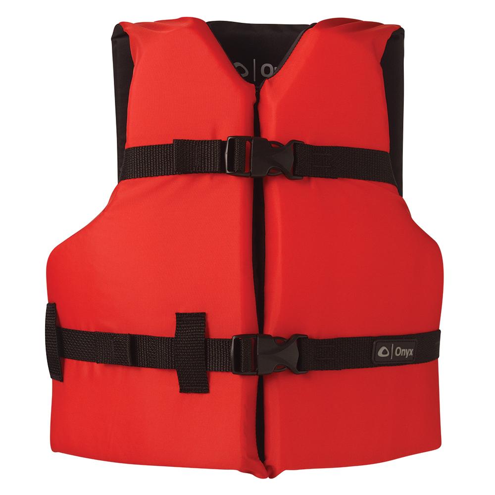 ONYX 103000-100-002-12 NYLON GENERAL PURPOSE LIFE JACKET - YOUTH 50-90LBS - RED - High quality product image showing ONYX 103000-100-002-12 NYLON GENERAL PURPOSE LIFE JACKET - YOUTH 50-90LBS - RED details and features
