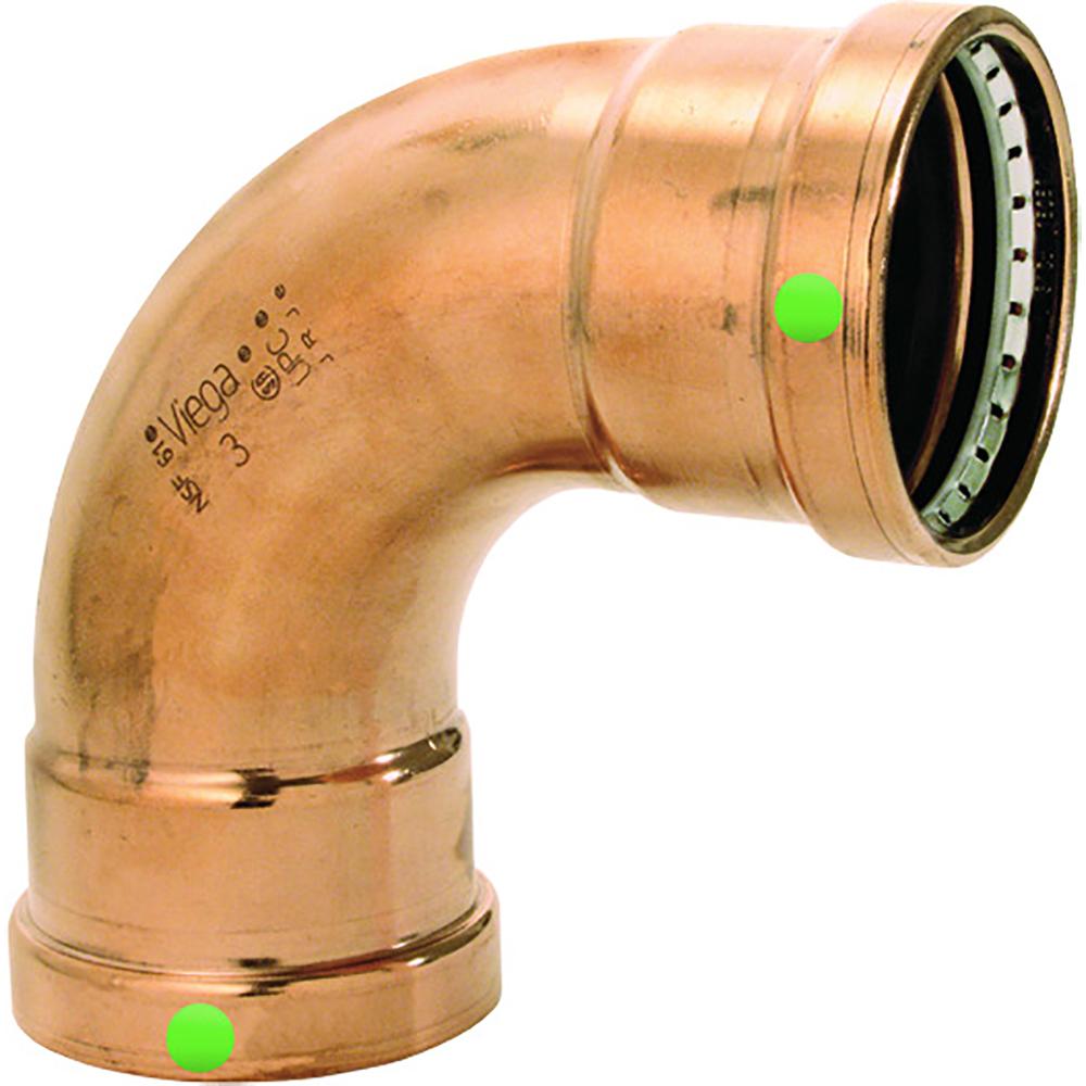 VIEGA 20623 PROPRESS 2-1/2 INCH - 90°COPPER ELBOW - DOUBLE PRESS CONNECTION - SMART CONNECT TECHNOLOGY - High quality product image showing VIEGA 20623 PROPRESS 2-1/2 INCH - 90°COPPER ELBOW - DOUBLE PRESS CONNECTION - SMART CONNECT TECHNOLOGY details and features