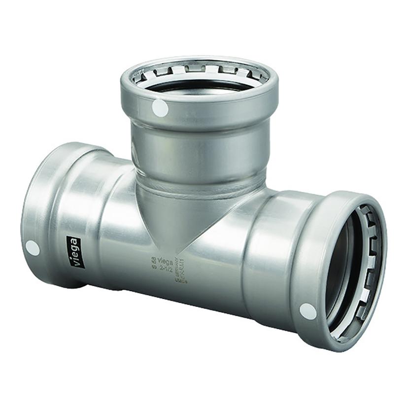 VIEGA 26570 MEGAPRESS 4 INCH CARBON STEEL TEE W/FKM - TRIPLE PRESS CONNECTION - SMART CONNECT TECHNOLOGY