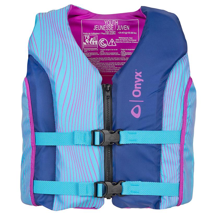 ONYX 121000-500-002-21 SHOAL ALL ADVENTURE YOUTH PADDLE & WATER SPORTS LIFE JACKET - BLUE