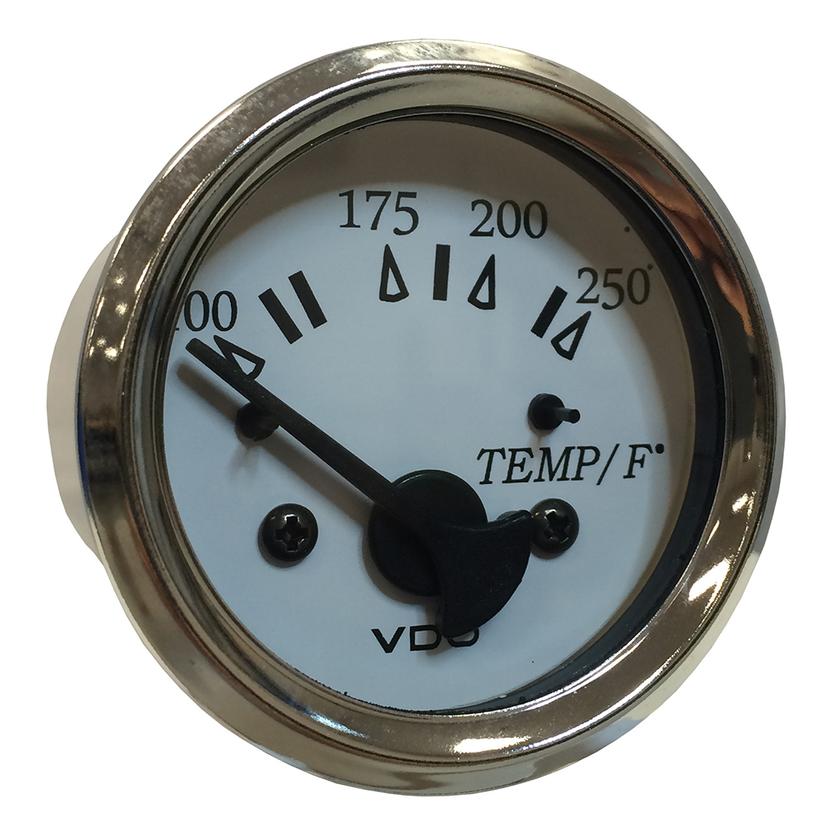 VDO 310-15277 COCKPIT MARINE 52MM (2-1/16 INCH) WATER TEMP. GAUGE - 0-250°F - WHITE DIAL/CHROME BEZEL