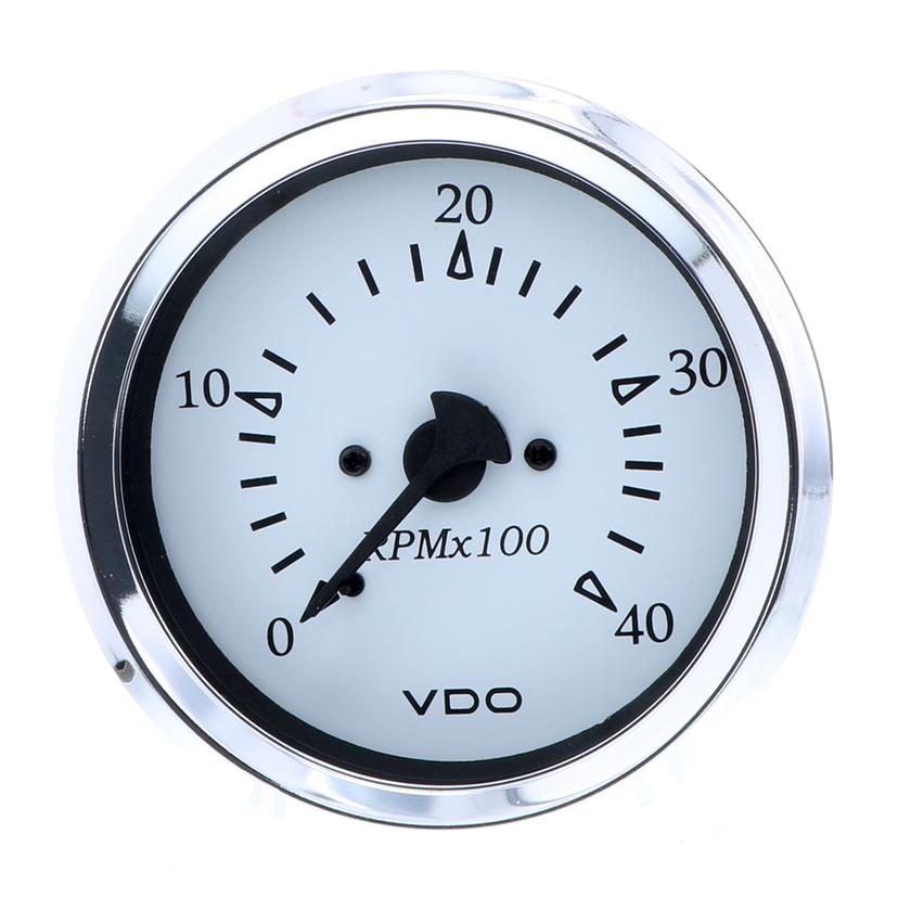 VDO 333-15272 COCKPIT MARINE 85MM (3-3/8 INCH) DIESEL TACHOMETER - ALTERNATOR INPUT - WHITE DIAL/CHROME BEZEL