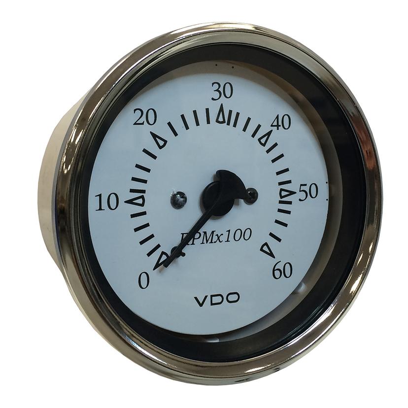 VDO 333-15274 COCKPIT MARINE 85MM (3-3/8 INCH) STERNDRIVE TACHOMETER - WHITE DIAL/CHROME BEZEL