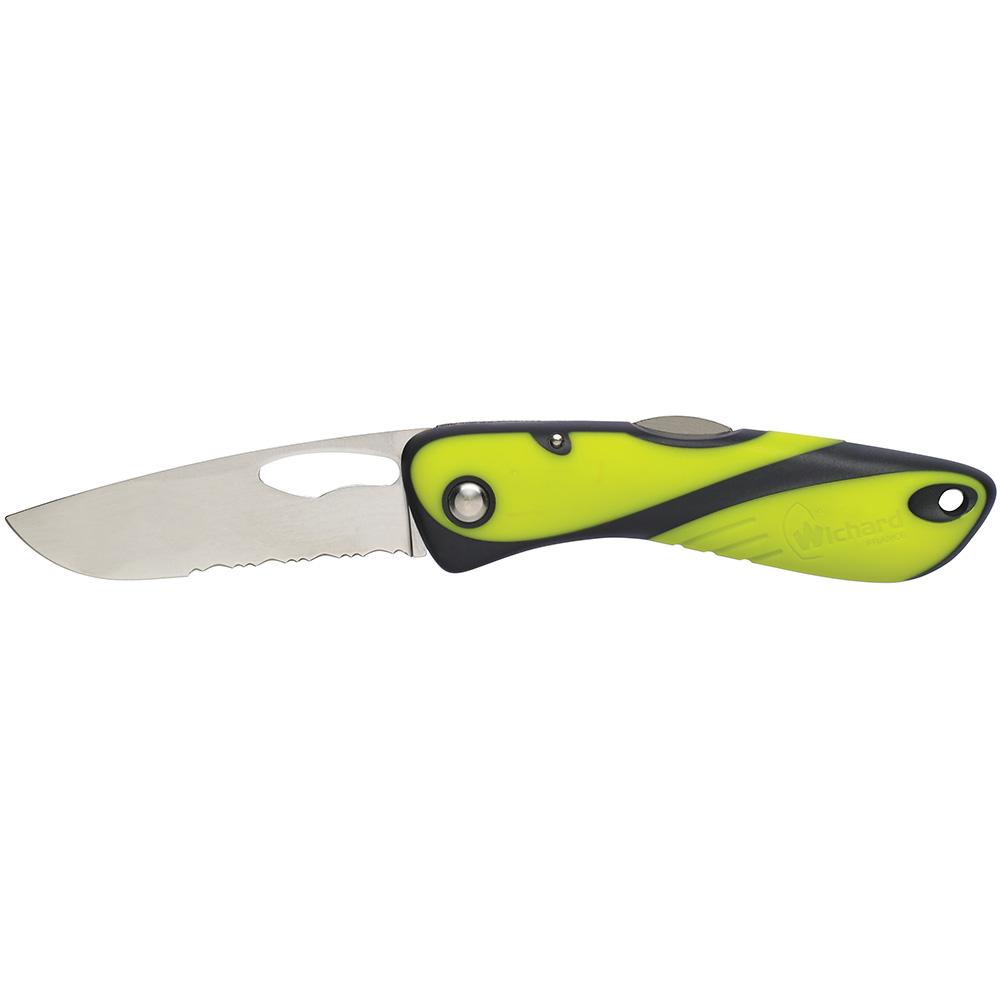 WICHARD 10112 OFFSHORE KNIFE - SINGLE SERRATED BLADE - FLUORESCENT - High quality product image showing WICHARD 10112 OFFSHORE KNIFE - SINGLE SERRATED BLADE - FLUORESCENT details and features