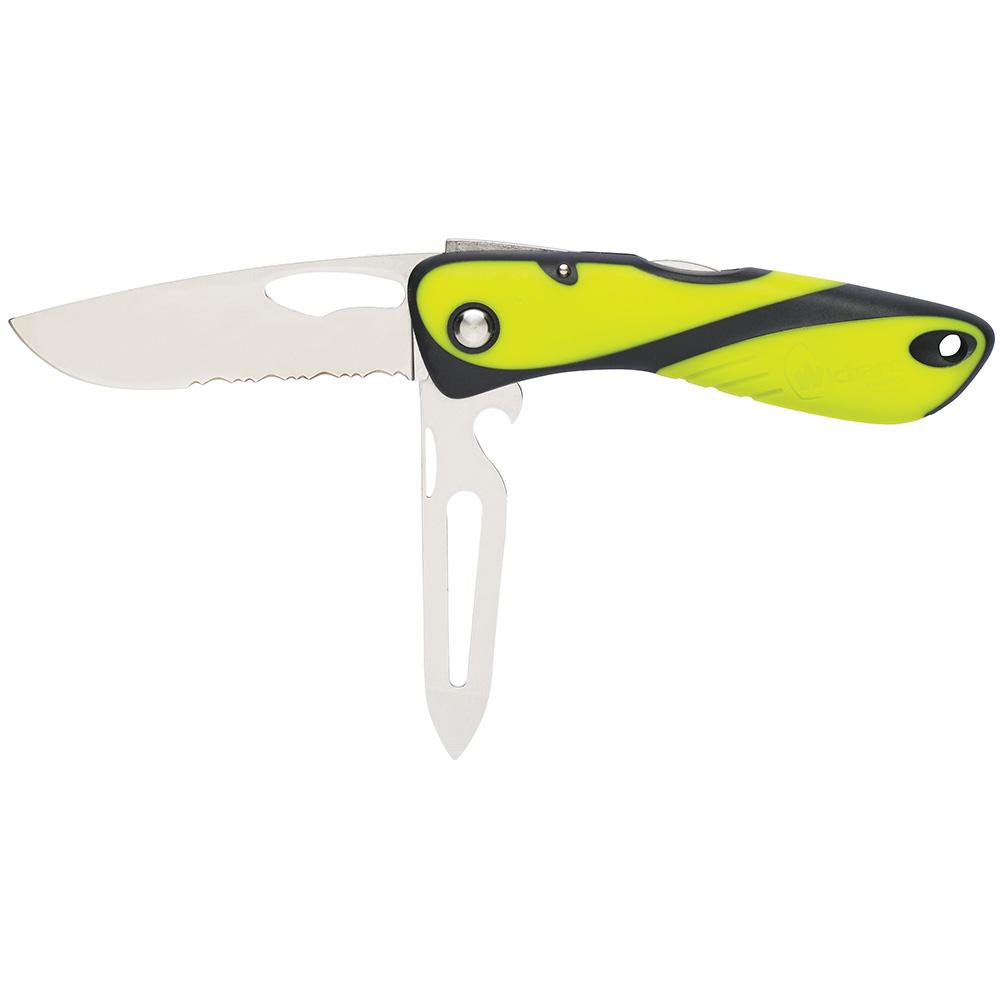 WICHARD 10122 OFFSHORE KNIFE - SERRATED BLADE - SHACKLER/SPIKE - FLUORESCENT - High quality product image showing WICHARD 10122 OFFSHORE KNIFE - SERRATED BLADE - SHACKLER/SPIKE - FLUORESCENT details and features