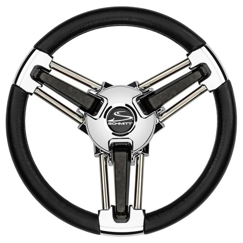 SCHMITT MARINE PU1051B1-04R BURANO WHEEL 14 INCH 3/4 INCH TAPERED SHAFT BLACK POLYURETHANE W/STAINLESS SPOKE INCLUDES CENTER CAP/NUT