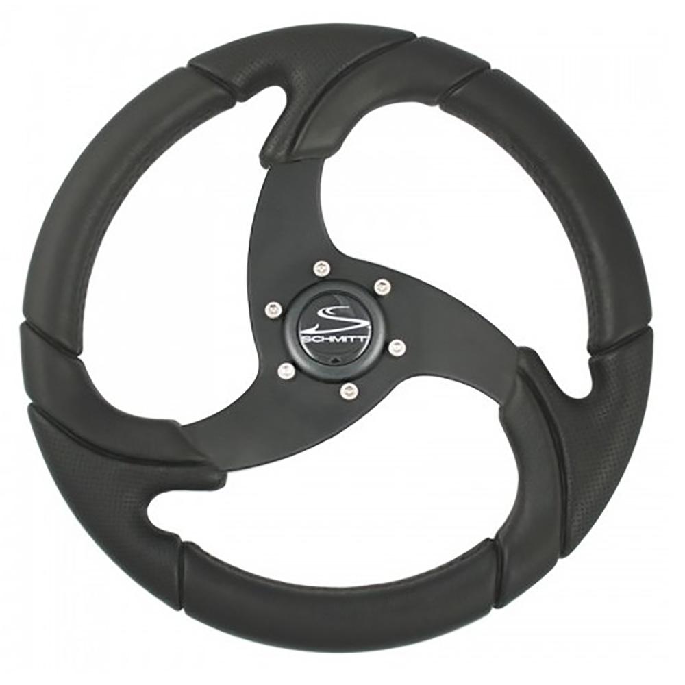 SCHMITT MARINE PU021104-R FOLLETTO 14.2 INCH WHEEL - BLACK POLYURETHANE - 3/4 INCH TAPERED SHAFT W/BLACK CENTER CAP - High quality product image showing SCHMITT MARINE PU021104-R FOLLETTO 14.2 INCH WHEEL - BLACK POLYURETHANE - 3/4 INCH TAPERED SHAFT W/BLACK CENTER CAP details and features