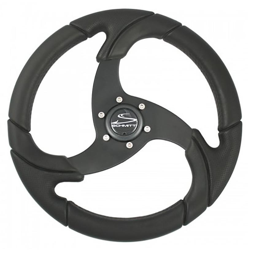 SCHMITT MARINE PU021104-R FOLLETTO 14.2 INCH WHEEL - BLACK POLYURETHANE - 3/4 INCH TAPERED SHAFT W/BLACK CENTER CAP