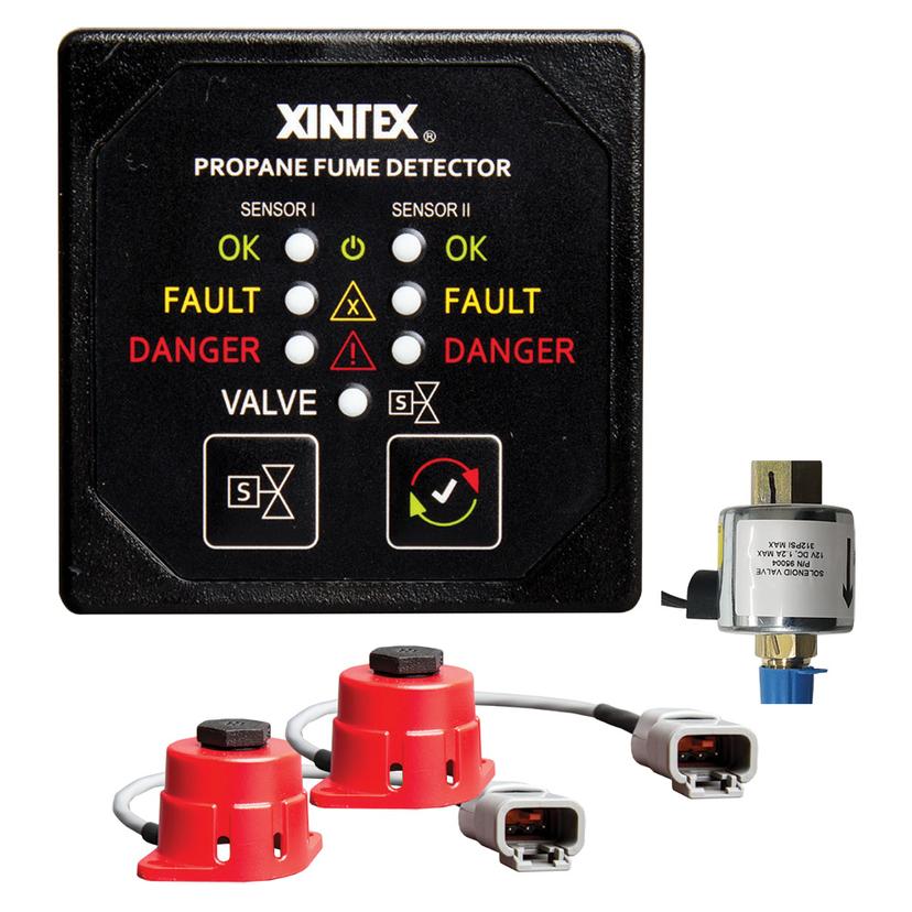 FIREBOY-XINTEX P-2BS-24-R PROPANE FUME DETECTOR, 2 CHANNEL, 2 SENSORS, SOLENOID VALVE & CONTROL & 20FT CABLE - 24V DC