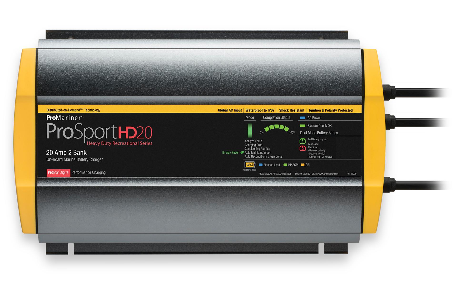 PROMARINER 44020 ProSport HD 20 Gen4 20 Amp Battery Charger 12/24v 2 Bank 120v Input - High quality product image showing PROMARINER 44020 ProSport HD 20 Gen4 20 Amp Battery Charger 12/24v 2 Bank 120v Input details and features