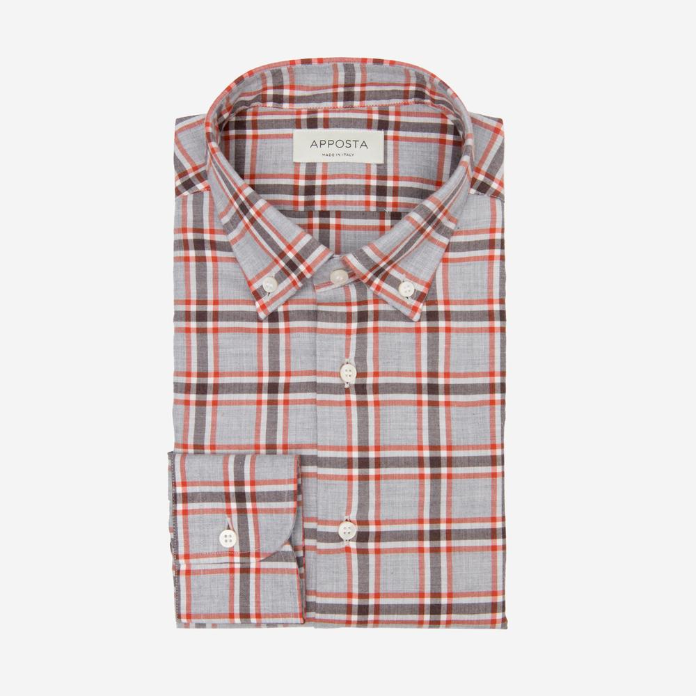 Shirt  big check  grey flannel twill, collar style  small button-down collar - High quality product image showing Shirt  big check  grey flannel twill, collar style  small button-down collar details and features Shirt  big check  grey flannel twill, collar style  small button-down collar - High quality product image showing Shirt  big check  grey flannel twill, collar style  small button-down collar details and features