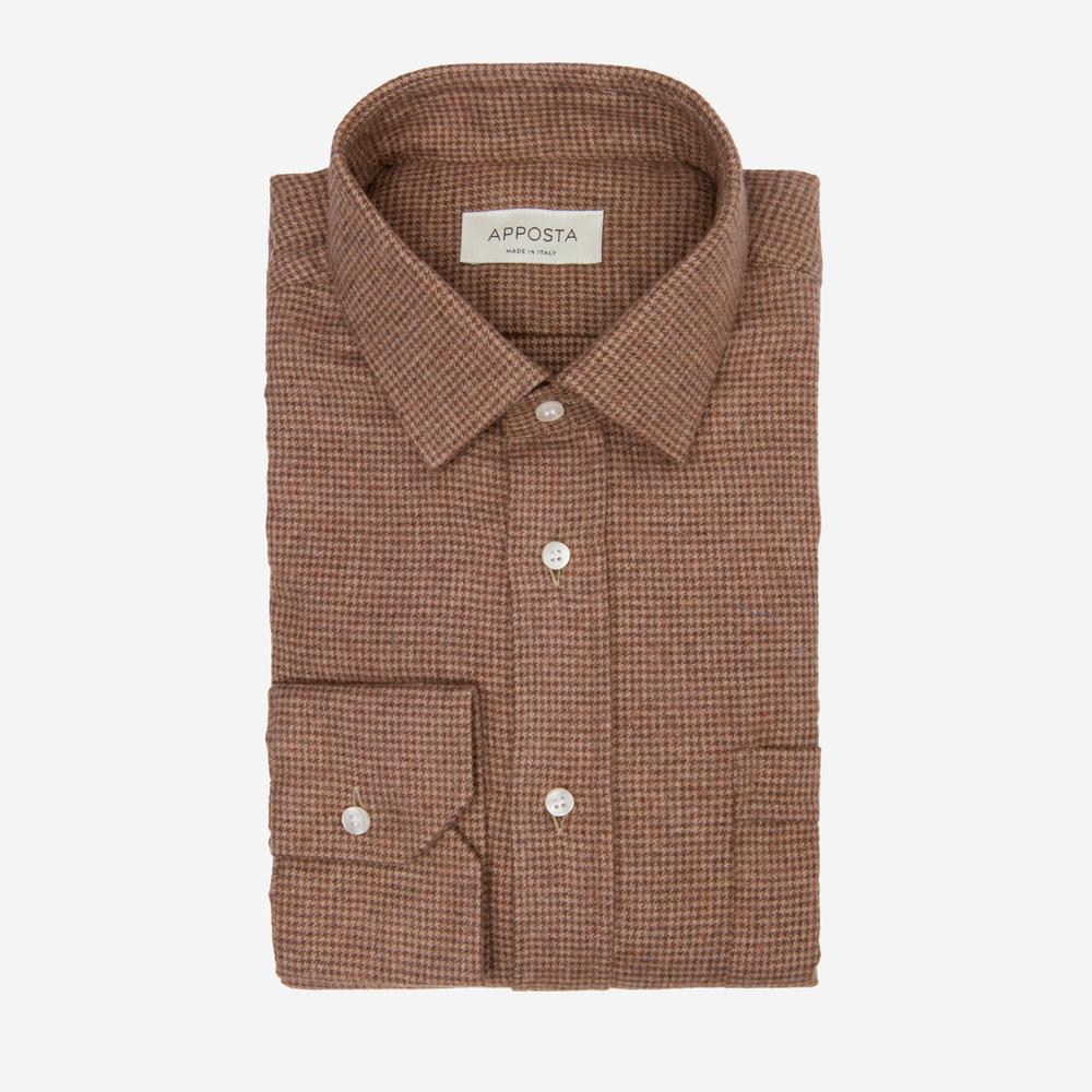 Shirt  houndstooth check  brown flannel twill double twisted, collar style  updated straight point collar with short points from Apposta Shirt  houndstooth check  brown flannel twill double twisted, collar style  updated straight point collar with short points - Apposta Clothing product