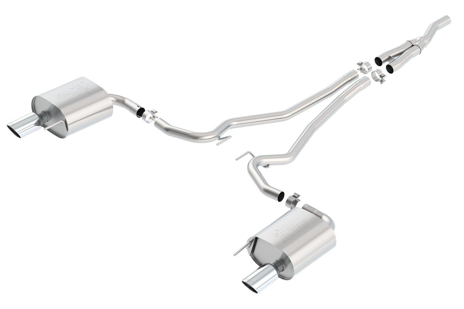 BORLA 140585 Cat-Back Performance Exhaust System for 2015-2023 Ford Mustang 4 Cyl. T-304 Stainless Steel ATAK Sound Dual Split Rear Exit Single 4 INCH Round Chrome Tips On Each Side - High quality product image showing BORLA 140585 Cat-Back Performance Exhaust System for 2015-2023 Ford Mustang 4 Cyl. T-304 Stainless Steel ATAK Sound Dual Split Rear Exit Single 4 INCH Round Chrome Tips On Each Side details and features BORLA 140585 Cat-Back Performance Exhaust System for 2015-2023 Ford Mustang 4 Cyl. T-304 Stainless Steel ATAK Sound Dual Split Rear Exit Single 4 INCH Round Chrome Tips On Each Side - High quality product image showing BORLA 140585 Cat-Back Performance Exhaust System for 2015-2023 Ford Mustang 4 Cyl. T-304 Stainless Steel ATAK Sound Dual Split Rear Exit Single 4 INCH Round Chrome Tips On Each Side details and features