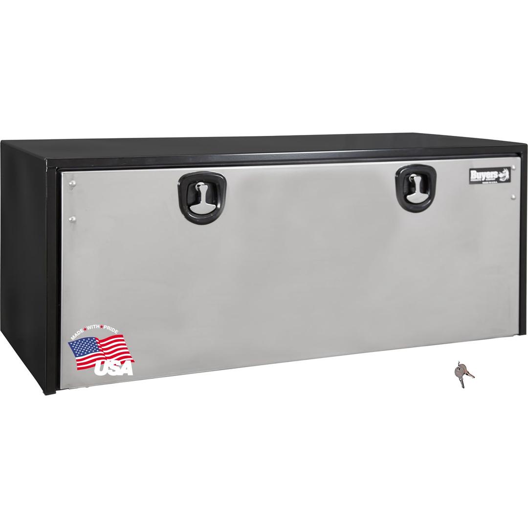 BUYERS PROD 1702710 Black Steel Underbody Truck Box With Silver Polished Stainless Steel Door, 18 x 18 x 48 Inch, Made In The USA, Truck Tool Box Organizer With Storage, Job Box For Work Truck from The Twister Group BUYERS PROD 1702710 Black Steel Underbody Truck Box With Silver Polished Stainless Steel Door, 18 x 18 x 48 Inch, Made In The USA, Truck Tool Box Organizer With Storage, Job Box For Work Truck - The Twister Group Tools product