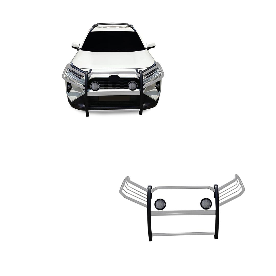 BLACK HORSE 17A093904MSS-PLFB Grille brush Bumper Guard Modular Stainless Steel Come with Pair of 5.3 INCH Dia.LED Lights with Black Trim Rings Compatible with 2019-2024 Toyota RAV4 from The Twister Group BLACK HORSE 17A093904MSS-PLFB Grille brush Bumper Guard Modular Stainless Steel Come with Pair of 5.3 INCH Dia.LED Lights with Black Trim Rings Compatible with 2019-2024 Toyota RAV4 - The Twister Group Tools product