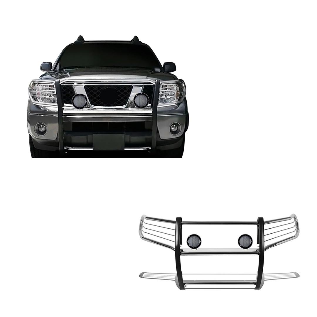 BLACK HORSE 17A110200MSS-PLFB Grille brush Bumper Guard Modular Stainless Steel Come with Pair of 5.3 INCH Dia.LED Lights with Black Trim Rings Compatible with 2005-2021 Frontier|2005-2007 Pathfinder from The Twister Group BLACK HORSE 17A110200MSS-PLFB Grille brush Bumper Guard Modular Stainless Steel Come with Pair of 5.3 INCH Dia.LED Lights with Black Trim Rings Compatible with 2005-2021 Frontier|2005-2007 Pathfinder - The Twister Group Tools product