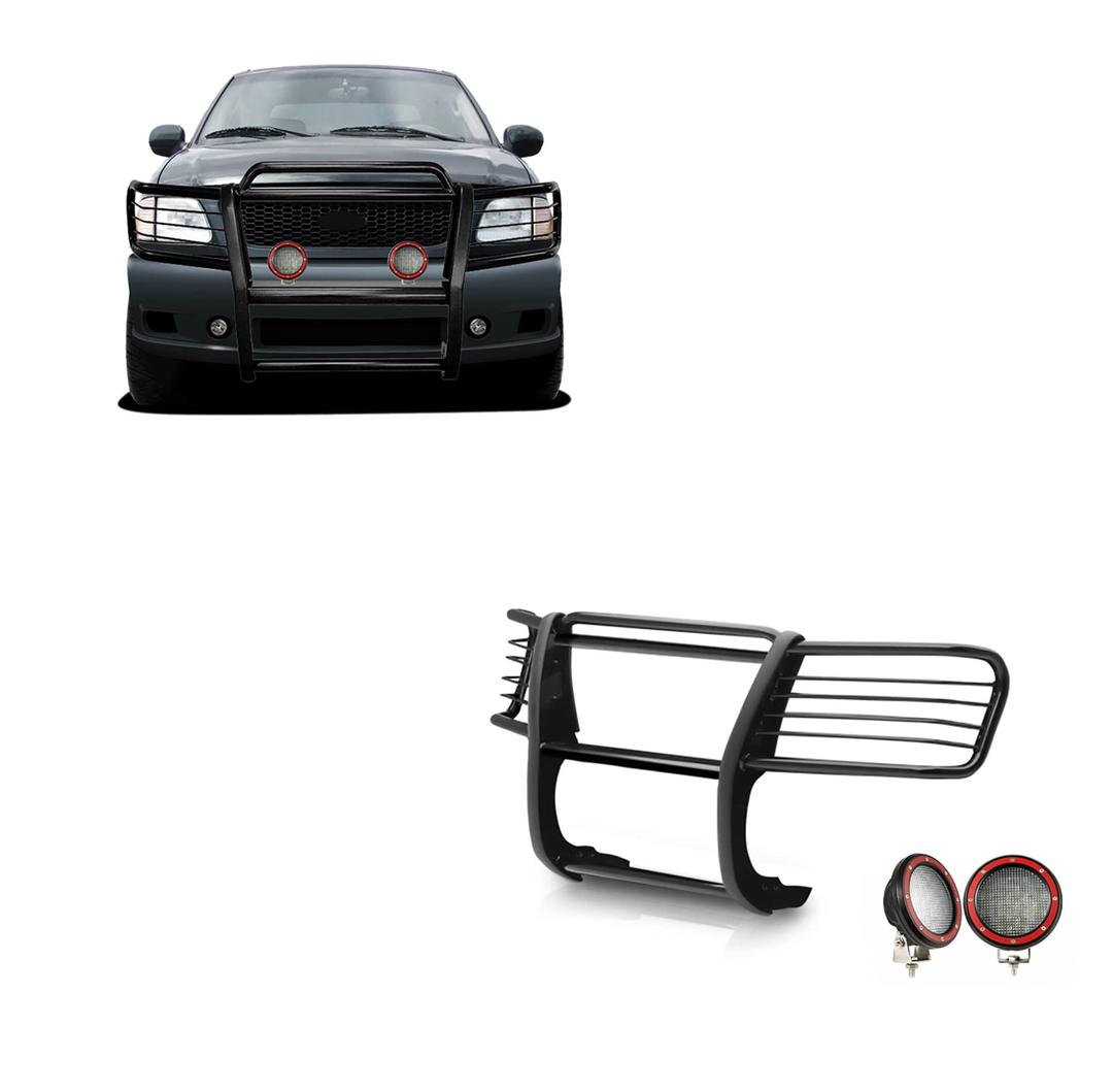 BLACK HORSE 17FP27MA-PLFR Grille brush Bumper Guard Modular Black Come With Pair of 5.3 INCHLED Lights with Red Trim Rings Compatible with 1999-2002 Expedition|1999-2004 F-150|1999-2007 F-250 Super Duty from The Twister Group BLACK HORSE 17FP27MA-PLFR Grille brush Bumper Guard Modular Black Come With Pair of 5.3 INCHLED Lights with Red Trim Rings Compatible with 1999-2002 Expedition|1999-2004 F-150|1999-2007 F-250 Super Duty - The Twister Group Tools product