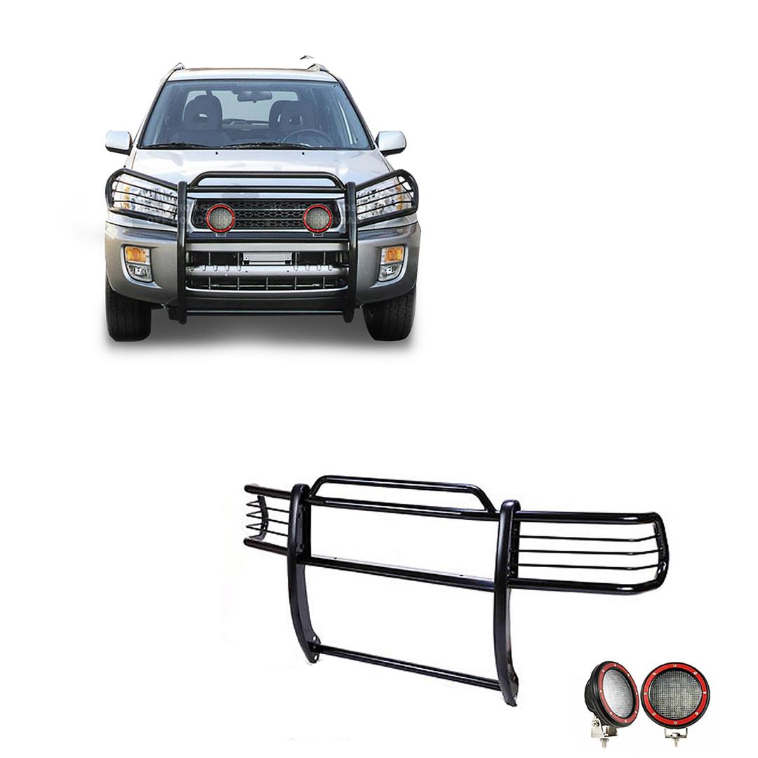 BLACK HORSE 17TH26MA-PLFR Grille brush Bumper Guard Modular Black Come With Pair of 5.3 INCH Dia.LED Lights with Red Trim Rings Compatible with 2001-2005 Toyota RAV4 from The Twister Group BLACK HORSE 17TH26MA-PLFR Grille brush Bumper Guard Modular Black Come With Pair of 5.3 INCH Dia.LED Lights with Red Trim Rings Compatible with 2001-2005 Toyota RAV4 - The Twister Group Tools product