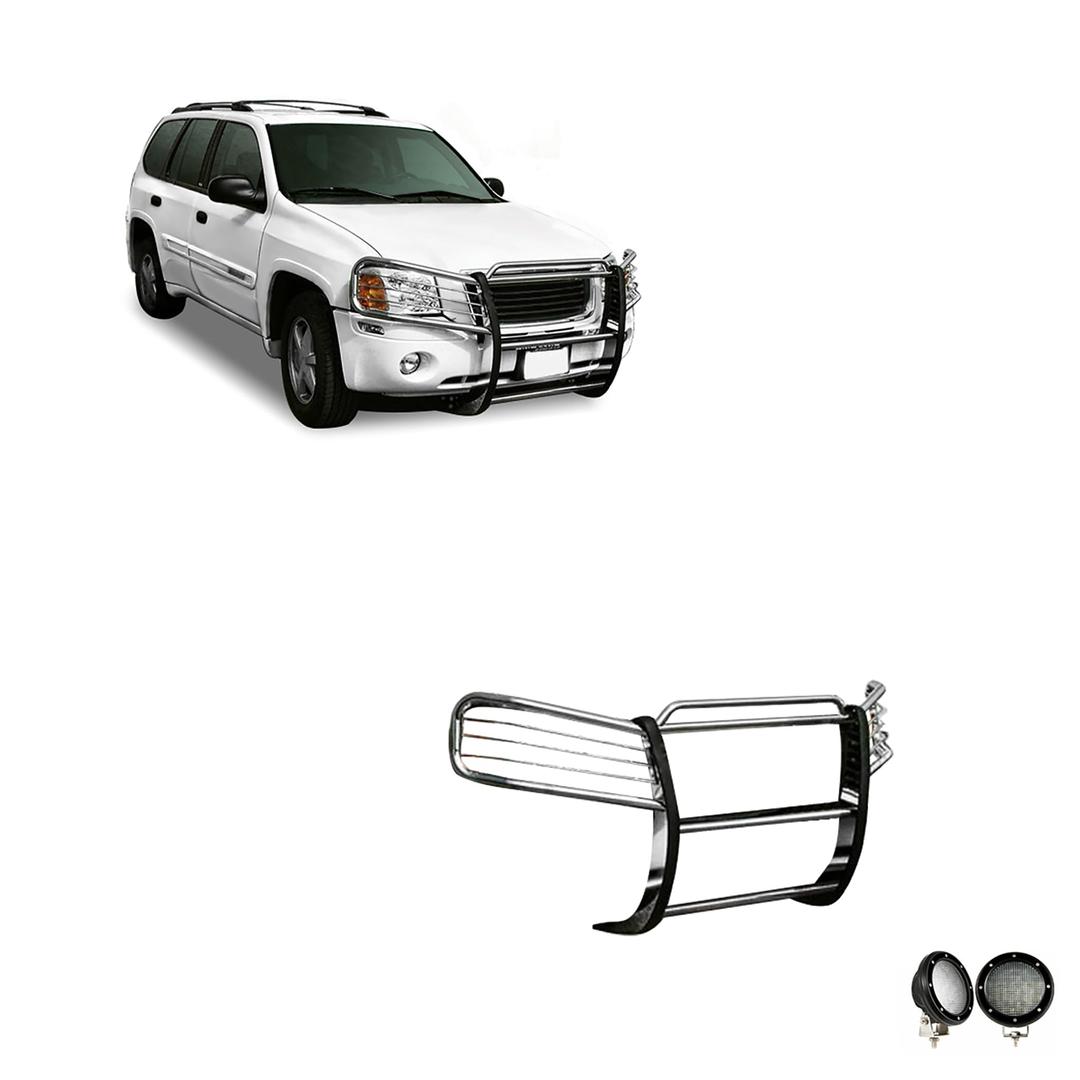 BLACK HORSE 17GD26MSS-PLFB Grille brush Bumper Guard Modular Stainless Steel Come with Pair of 5.3 INCH Dia.LED Lights with Black Trim Rings Compatible with 2002-2009 GMC Envoy from The Twister Group BLACK HORSE 17GD26MSS-PLFB Grille brush Bumper Guard Modular Stainless Steel Come with Pair of 5.3 INCH Dia.LED Lights with Black Trim Rings Compatible with 2002-2009 GMC Envoy - The Twister Group Tools product