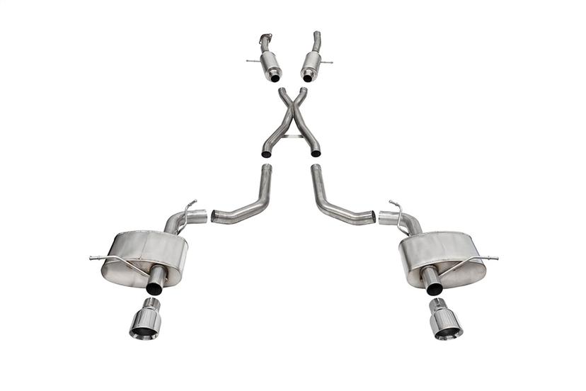 CORSA 21195 Exhaust System Kit; Sport Cat Back System; Stainless Steel; With Mufflers; 2-3/4 Inch Pipe Diameter; Dual Exhaust With Dual Exit; Dual Rear Exit; 4-1/2 Inch Polished Slash Cut Stainless Steel Tips CORSA 21195 Exhaust System Kit; Sport Cat Back System; Stainless Steel; With Mufflers; 2-3/4 Inch Pipe Diameter; Dual Exhaust With Dual Exit; Dual Rear Exit; 4-1/2 Inch Polished Slash Cut Stainless Steel Tips
