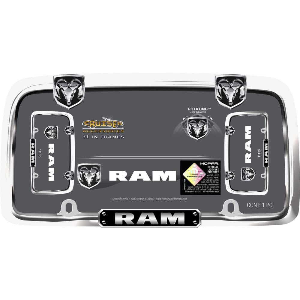 CRUISER 11135 Dodge Ram Logo Car Truck SUV Chrome Chrome Metal License Plate Frame with Rotating Cap Covers from The Twister Group CRUISER 11135 Dodge Ram Logo Car Truck SUV Chrome Chrome Metal License Plate Frame with Rotating Cap Covers - The Twister Group Tools product