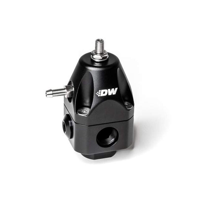 DW 6-1002-FRB Fuel Pressure Regulator; DWR1000C Series; 30-120 PSI; Dual -6AN ORB Inlet/ Single -6AN ORB Outlet; Compatible With All Fuels; Anodized Black; Aluminum; With Stainless Hardware/ Brackets DW 6-1002-FRB Fuel Pressure Regulator; DWR1000C Series; 30-120 PSI; Dual -6AN ORB Inlet/ Single -6AN ORB Outlet; Compatible With All Fuels; Anodized Black; Aluminum; With Stainless Hardware/ Brackets