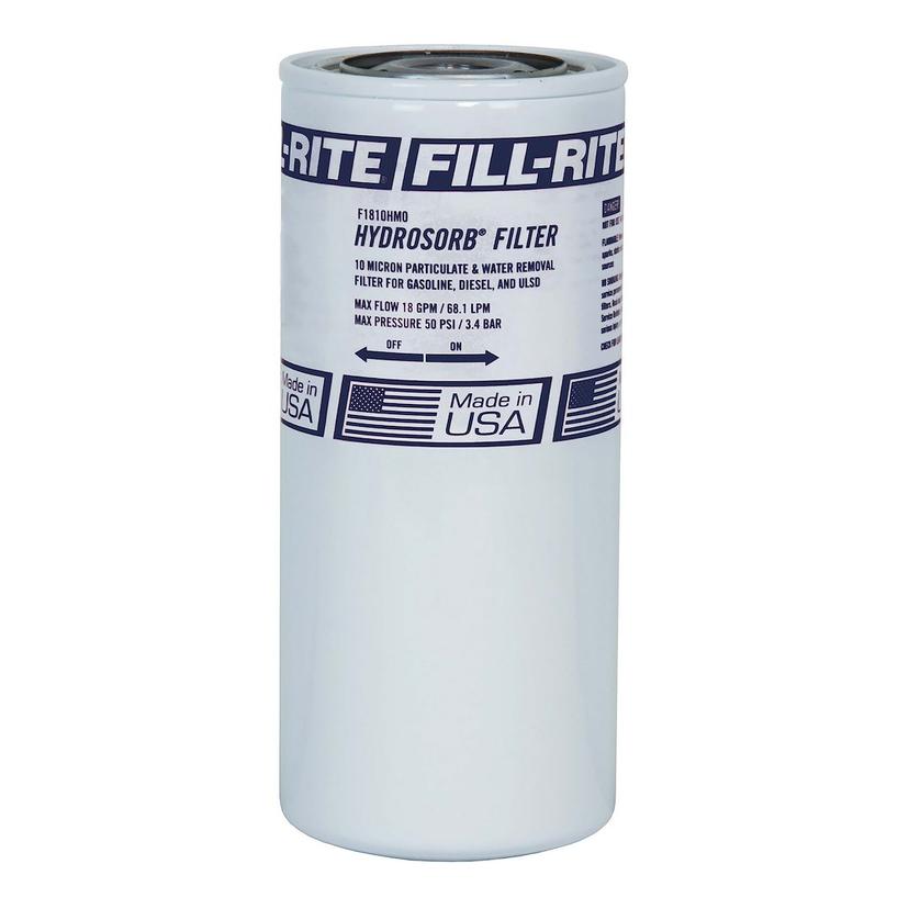 FILL-RITE F1810HM0 18 GPM HYDROSORB FILTER, Filter Element Insert; Spin On; Removes Water/ Particulates; Used With 3/4 Inch Liquid Transfer Tank Pumps; Compatible With Alcohol/ Alcohol Fuel Blends; Filters To 10 Microns; 18 Gallons Per Minute FILL-RITE F1810HM0 18 GPM HYDROSORB FILTER, Filter Element Insert; Spin On; Removes Water/ Particulates; Used With 3/4 Inch Liquid Transfer Tank Pumps; Compatible With Alcohol/ Alcohol Fuel Blends; Filters To 10 Microns; 18 Gallons Per Minute