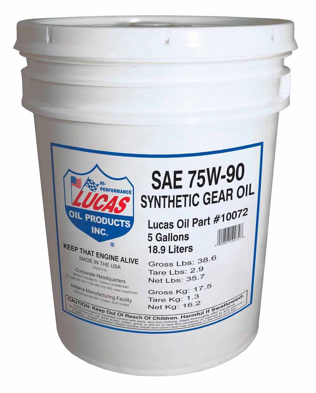 LUCAS OIL 10072 SYNTHETIC SAE 75W-90 TRAN, SAE 75W-90; Synthetic; 5 Gallon Pail; Single from The Twister Group LUCAS OIL 10072 SYNTHETIC SAE 75W-90 TRAN, SAE 75W-90; Synthetic; 5 Gallon Pail; Single - The Twister Group Tools product