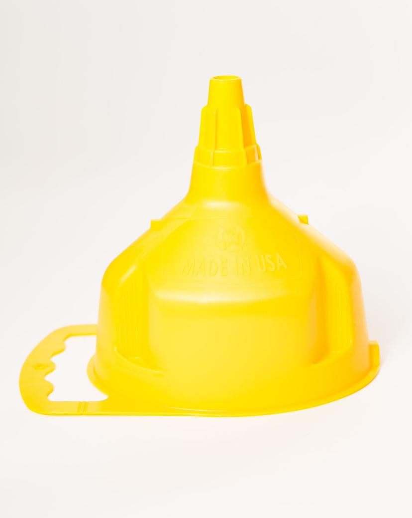 MIDWEST CAN 3655 EASY-FILL FUNNEL JR, Round; 6-1/4 Inch Diameter x 7-3/4 Inch Height; 0.38 Gallon Capacity; Yellow; High-Density Polyethylene; With Integrated Filter/ Splash Guard/ Finger Holds/ Gripping Ribs MIDWEST CAN 3655 EASY-FILL FUNNEL JR, Round; 6-1/4 Inch Diameter x 7-3/4 Inch Height; 0.38 Gallon Capacity; Yellow; High-Density Polyethylene; With Integrated Filter/ Splash Guard/ Finger Holds/ Gripping Ribs