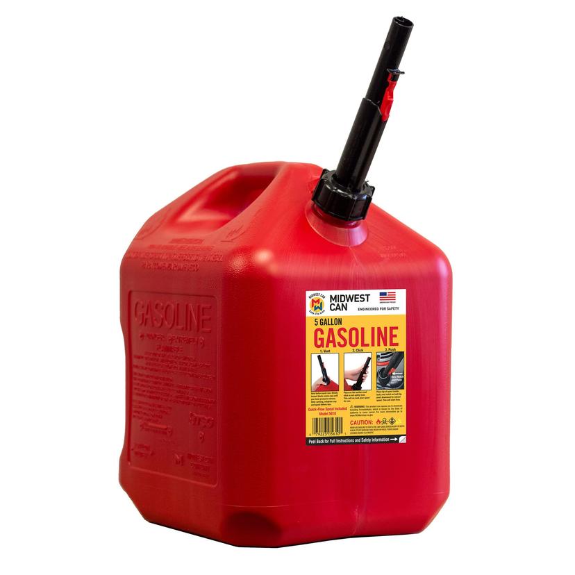 MIDWEST CAN 5610 Company 5-Gallon EPA & CARB Compliant Gas Can Fuel Container Jug with Spout and Flame Shield System, Red MIDWEST CAN 5610 Company 5-Gallon EPA & CARB Compliant Gas Can Fuel Container Jug with Spout and Flame Shield System, Red