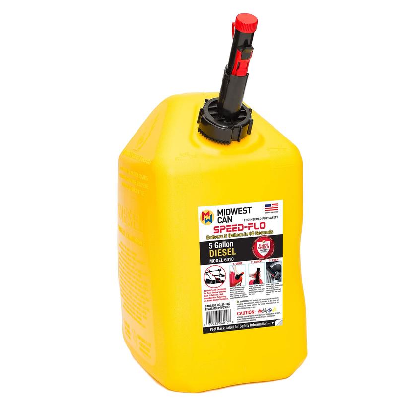 MIDWEST CAN 6010 Company Pro Line Gasoline Can Fuel Container Jug with Speed-Flo Spout and Flame Shield System, 5 Gallons, Yellow MIDWEST CAN 6010 Company Pro Line Gasoline Can Fuel Container Jug with Speed-Flo Spout and Flame Shield System, 5 Gallons, Yellow