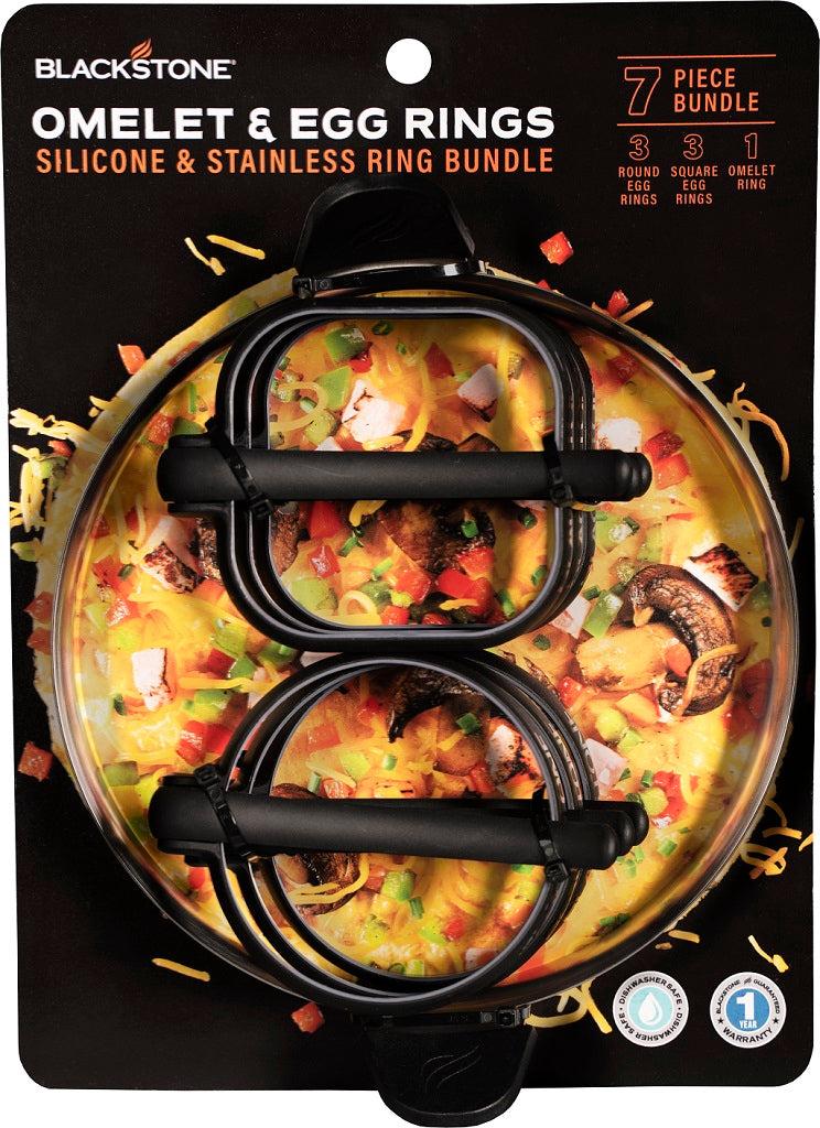 BLACKSTONE 5515 Cookware Set; Stainless Steel And Heat Resistant Silicone; With Three Round Egg Rings/ Three Square Egg Rings And One Large Omelet Ring BLACKSTONE 5515 Cookware Set; Stainless Steel And Heat Resistant Silicone; With Three Round Egg Rings/ Three Square Egg Rings And One Large Omelet Ring