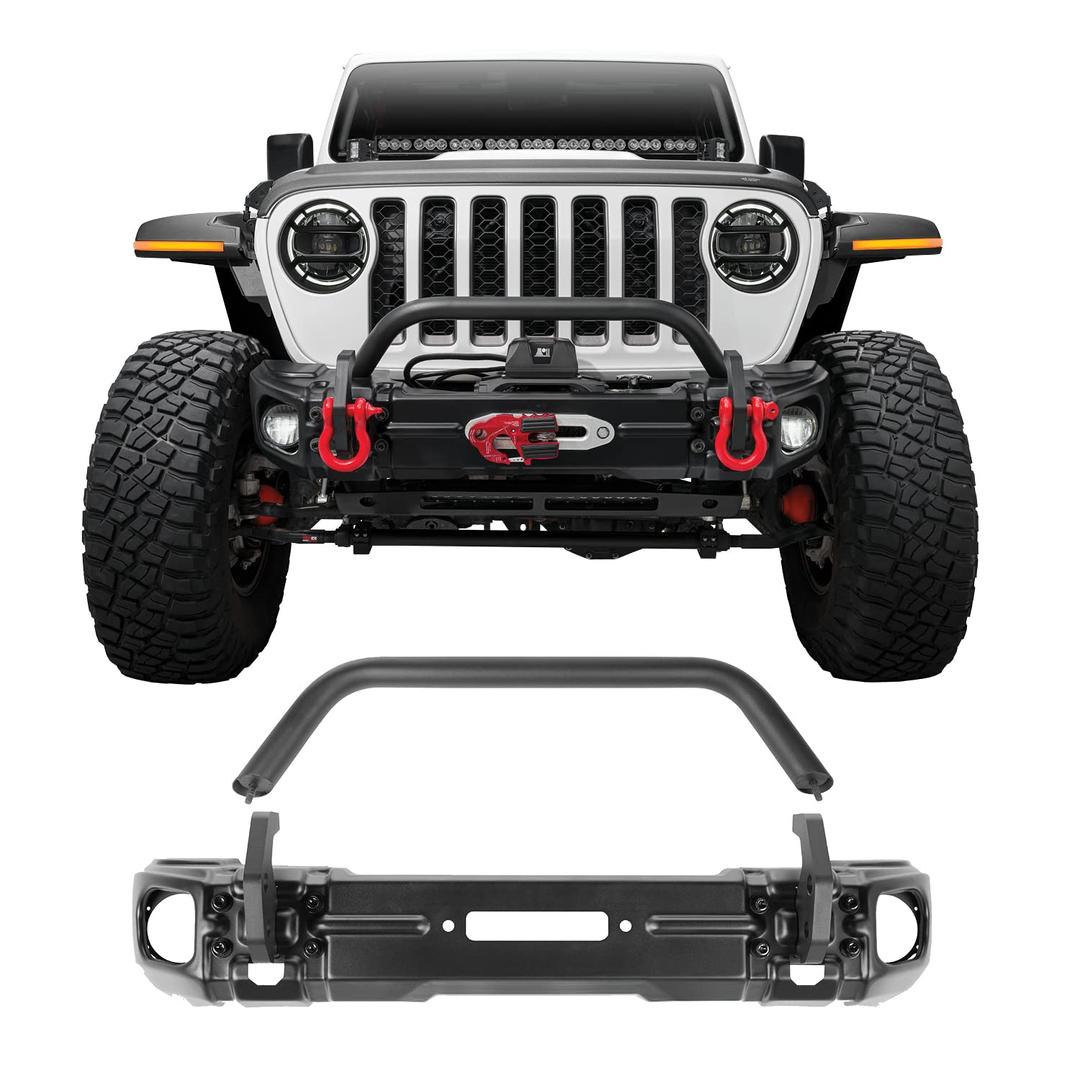 RUGGED RIDGE 11549.05 Arcus Bumper, Front | Stubby w/Tubular Overrider, 11-Gauge Steel, Satin Black Fits 2018-2024 Jeep Wrangler JL; 2020-2024 Jeep Gladiator JT from The Twister Group RUGGED RIDGE 11549.05 Arcus Bumper, Front | Stubby w/Tubular Overrider, 11-Gauge Steel, Satin Black Fits 2018-2024 Jeep Wrangler JL; 2020-2024 Jeep Gladiator JT - The Twister Group Tools product
