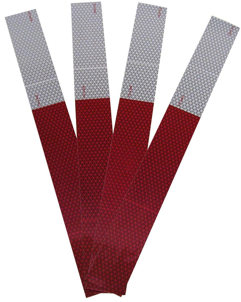 PETERSON 4654K 2.63 in. W x 0.06 in. L Red Reflective Strip Tape 4 pc. PETERSON 4654K 2.63 in. W x 0.06 in. L Red Reflective Strip Tape 4 pc.
