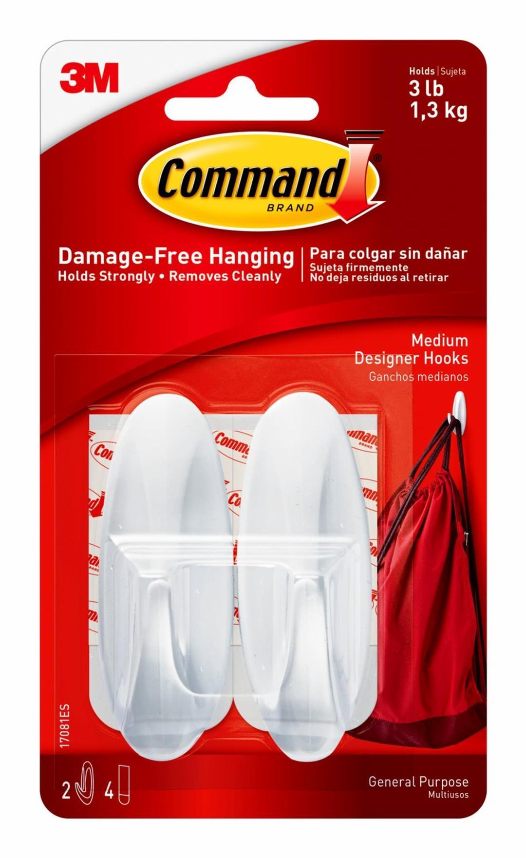 3M 17081ES Set of 2 Multi Purpose Hook; Command; Designer Hook; Medium Size; White; With Two Hook/ Four Strip from The Twister Group 3M 17081ES Set of 2 Multi Purpose Hook; Command; Designer Hook; Medium Size; White; With Two Hook/ Four Strip - The Twister Group Tools product