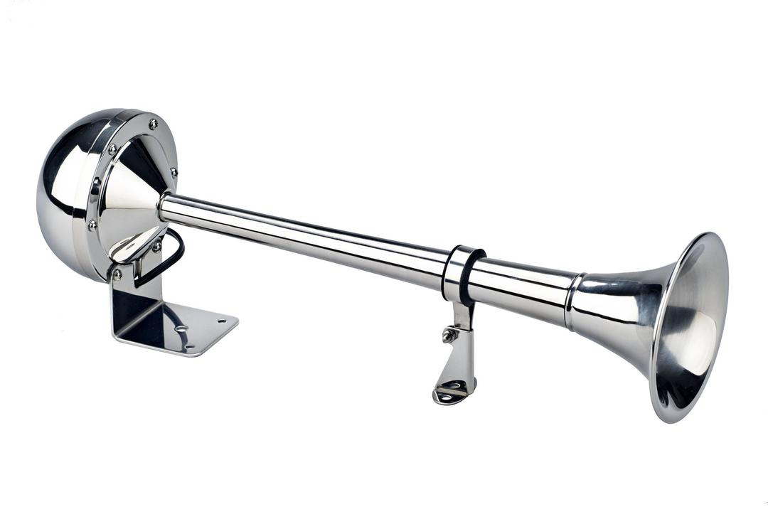 WOLO 115 The Persuader Stainless Steel Single Trumpet Horn - 12 Volt, High Tone, Chrome from The Twister Group WOLO 115 The Persuader Stainless Steel Single Trumpet Horn - 12 Volt, High Tone, Chrome - The Twister Group Tools product